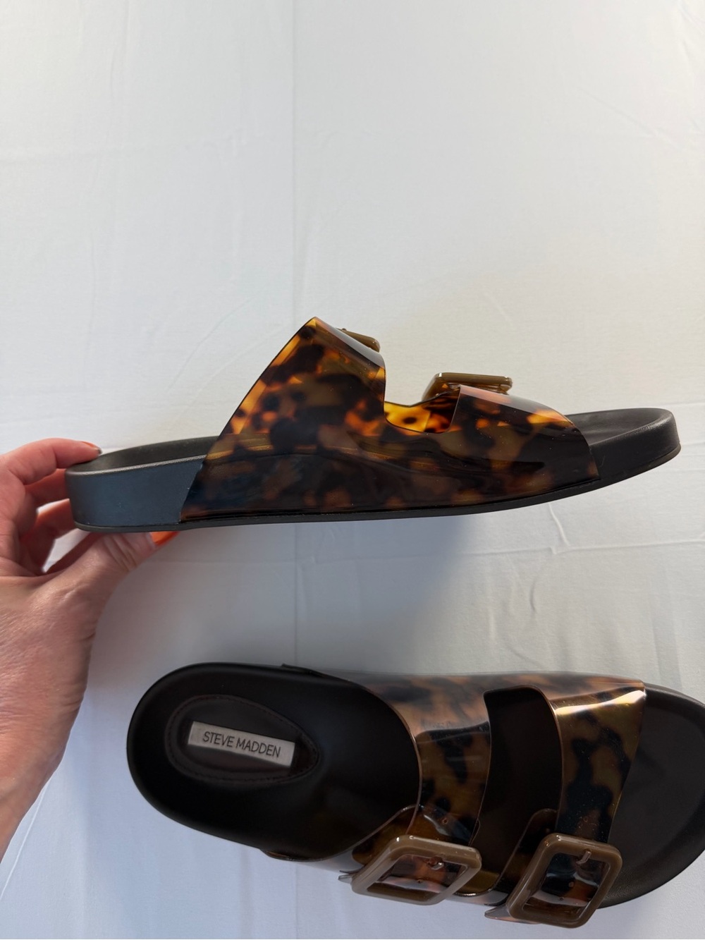 Steve Madden Tortoiseshell Double-Buckle Slide Sandals - Black/Tortoise - Picture 3 of 8